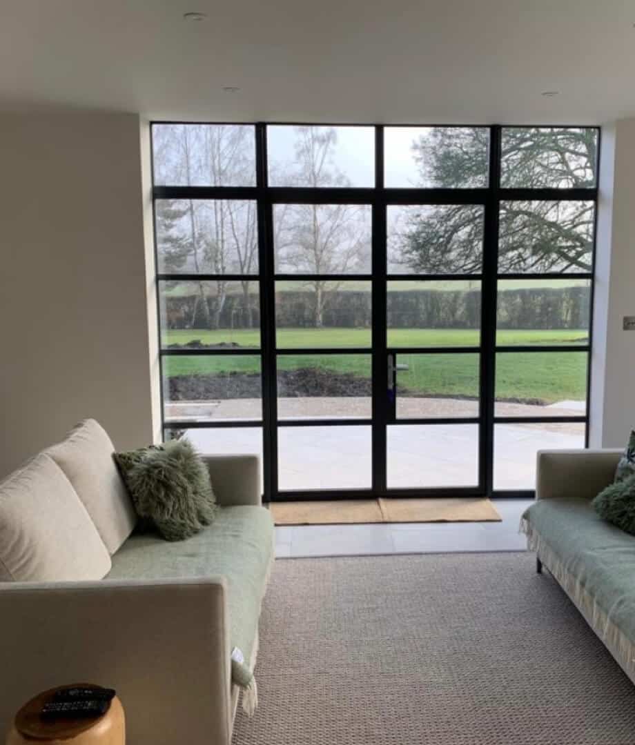 steel look residential doors in a modern new build lounge