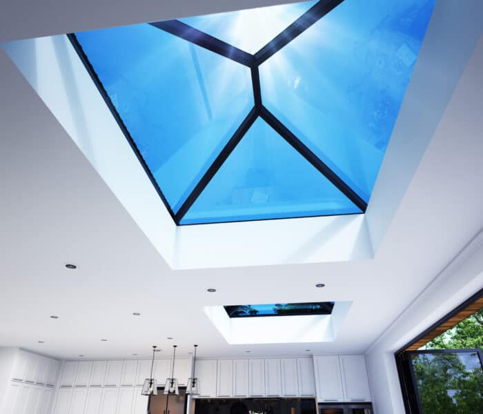 looking upwards to a korniche lantern roof in a new orangery