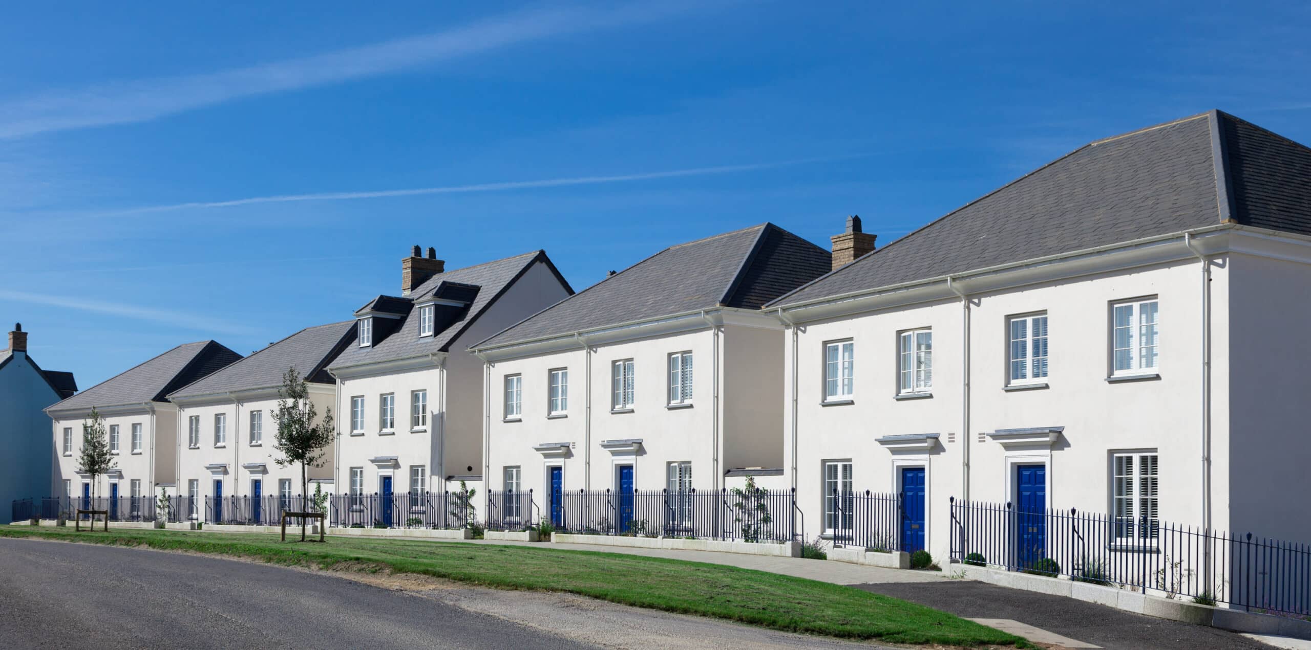 fire-rated composite doors in a row of new build houses