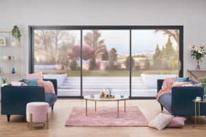 origin sliding doors in a lounge setting with outside views