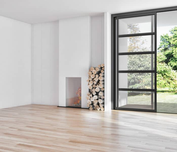 open steel look sliding doors in an empty room