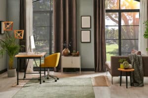 steel look residential doors in a classically styled apartment