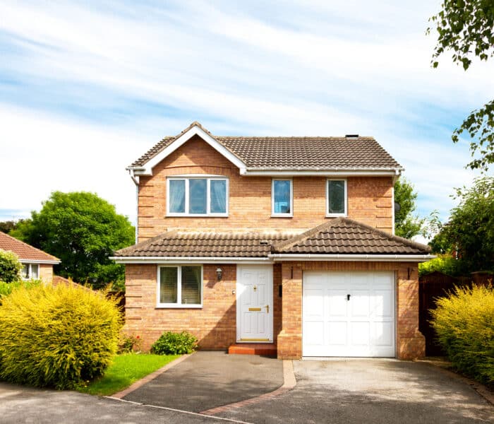 white soffits and Fascias in a new build detached house with garage